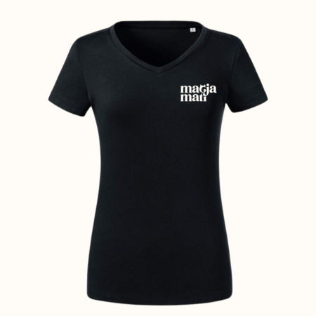 Črna Majica Mačja Mati z V - izrezom