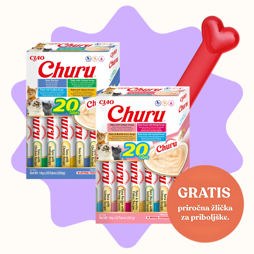 Inaba Cat Churu Purée, okusi s tuno in GRATIS žličko - 40 x 14 g Inaba Cat Churu Purée, okusi s tuno in GRATIS žličko - 40 x 14 g