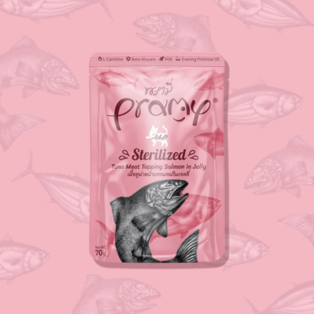 Pramy Sterilized Tuna s prelivom lososa v želeju 70 g