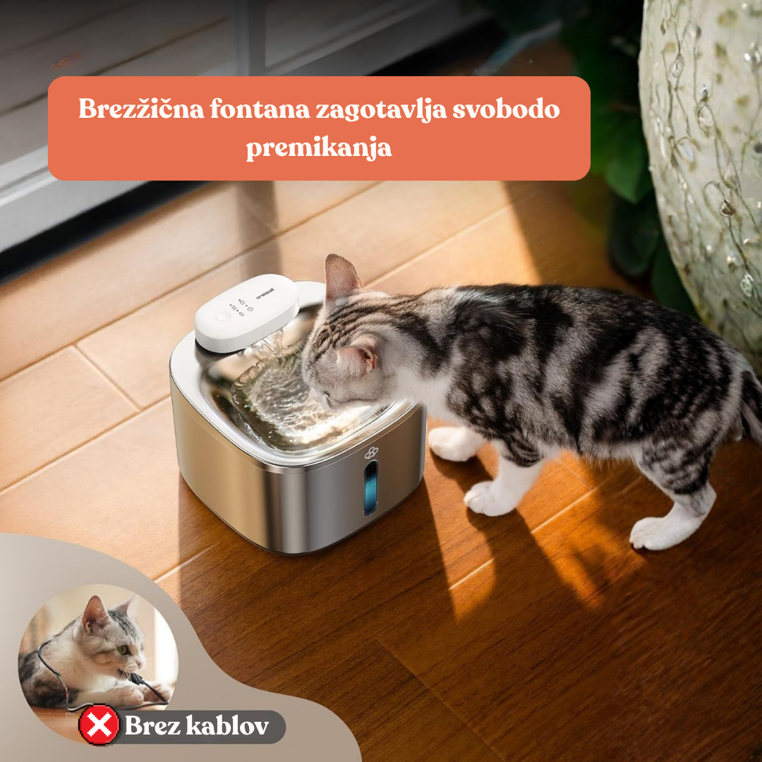 Fontana za mačko iz nerjavečega jekla – brezžična (3.5 L) Fontana za mačko iz nerjavečega jekla – brezžična (3.5 L)