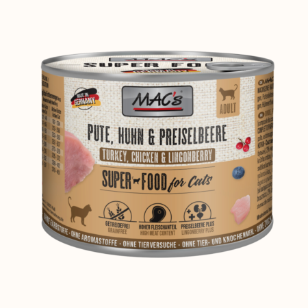 MAC's konzerva za mačke – Puran, Piščanec & Brusnice 200g