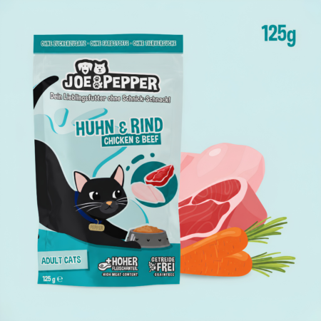 Joe & Pepper mokra hrana za mačke – piščanec in govedina, 125 g vrečka